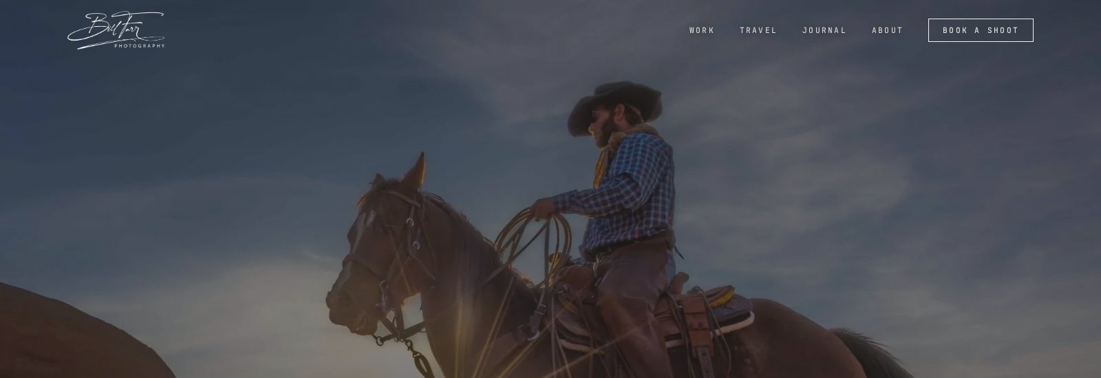 Bill Farr Photography, cowboy on horseback at golden hour