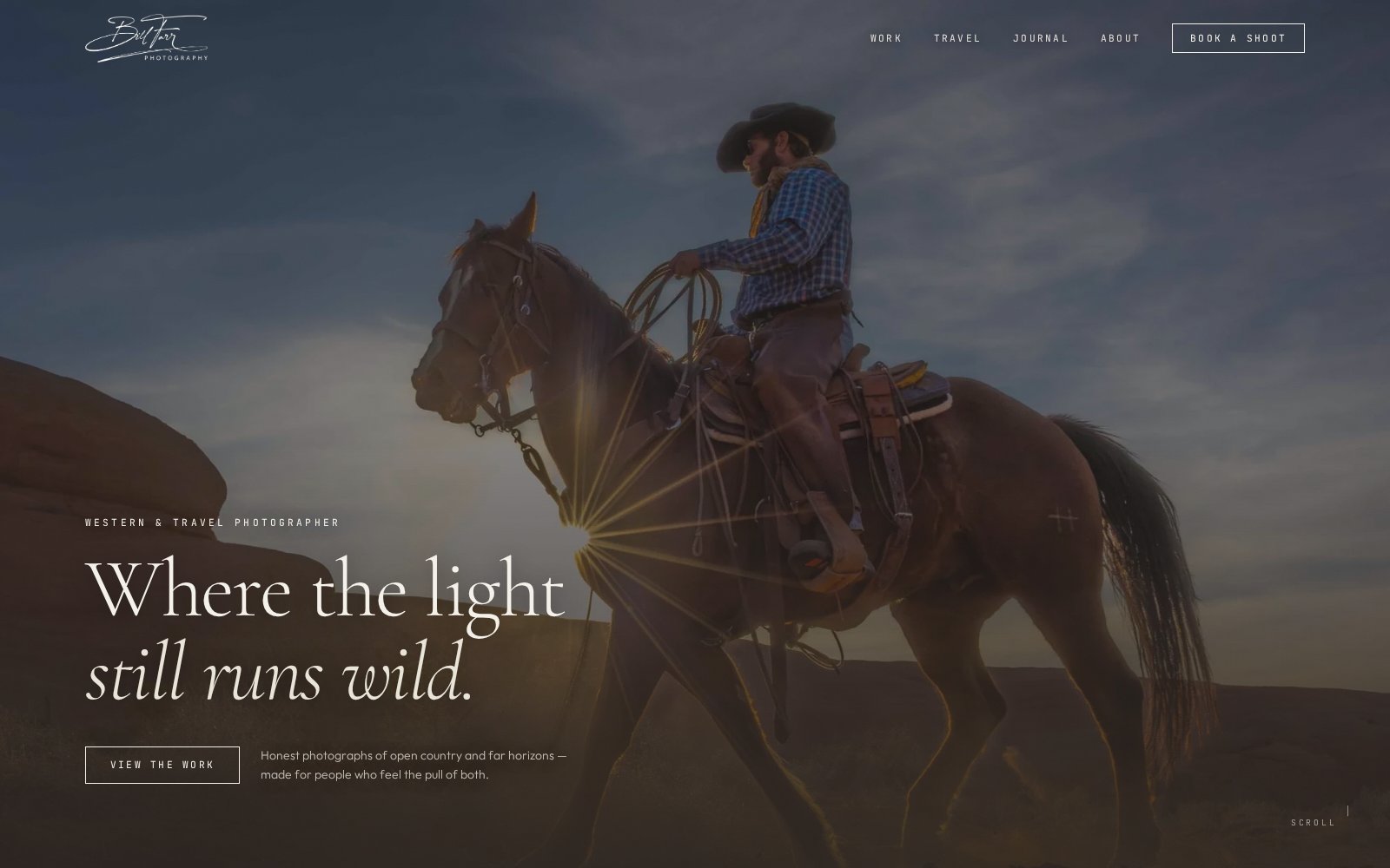 Bill Farr Photography homepage, Where the light still runs wild