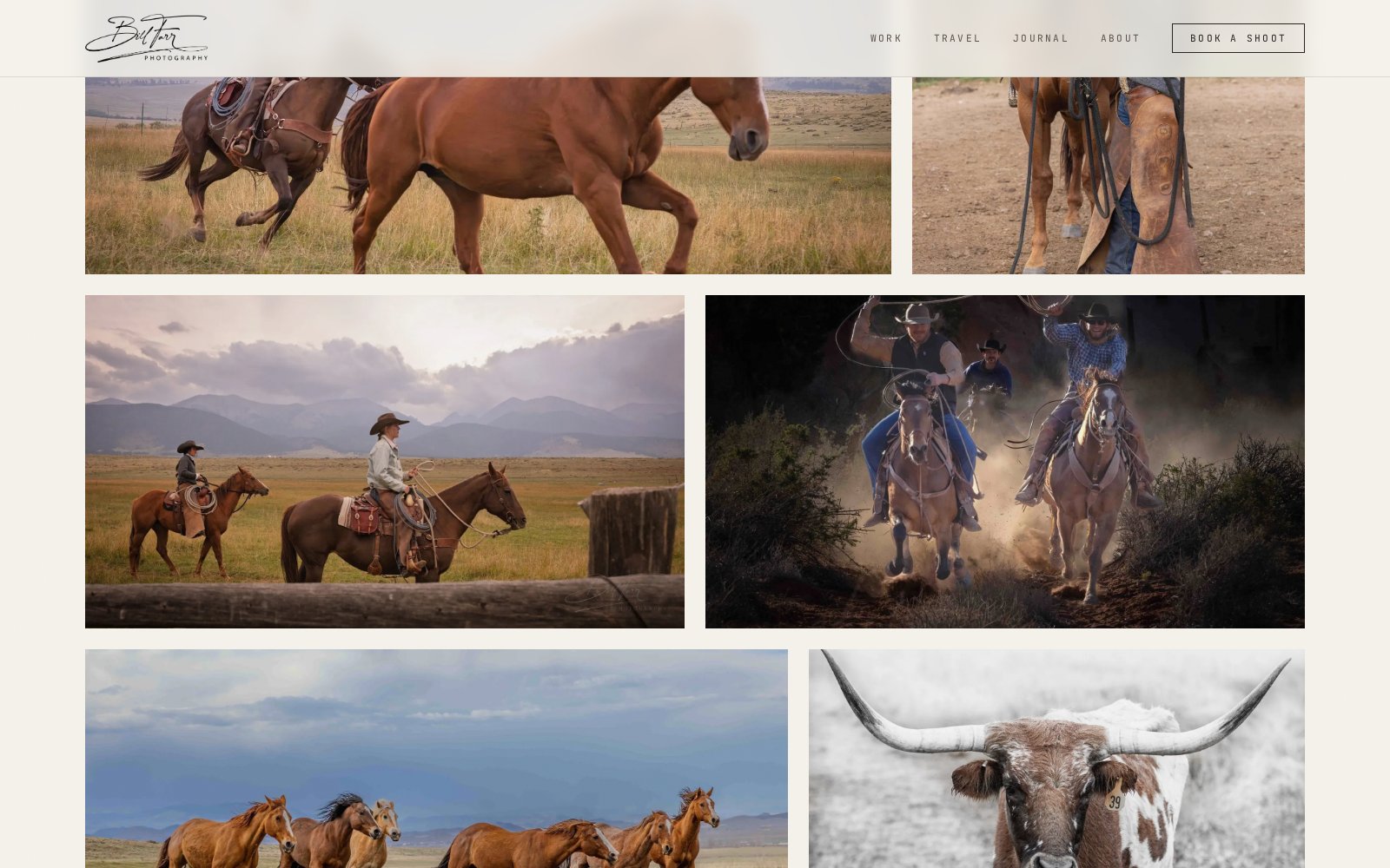 Bill Farr Photography, Work grid showing Western + travel photography