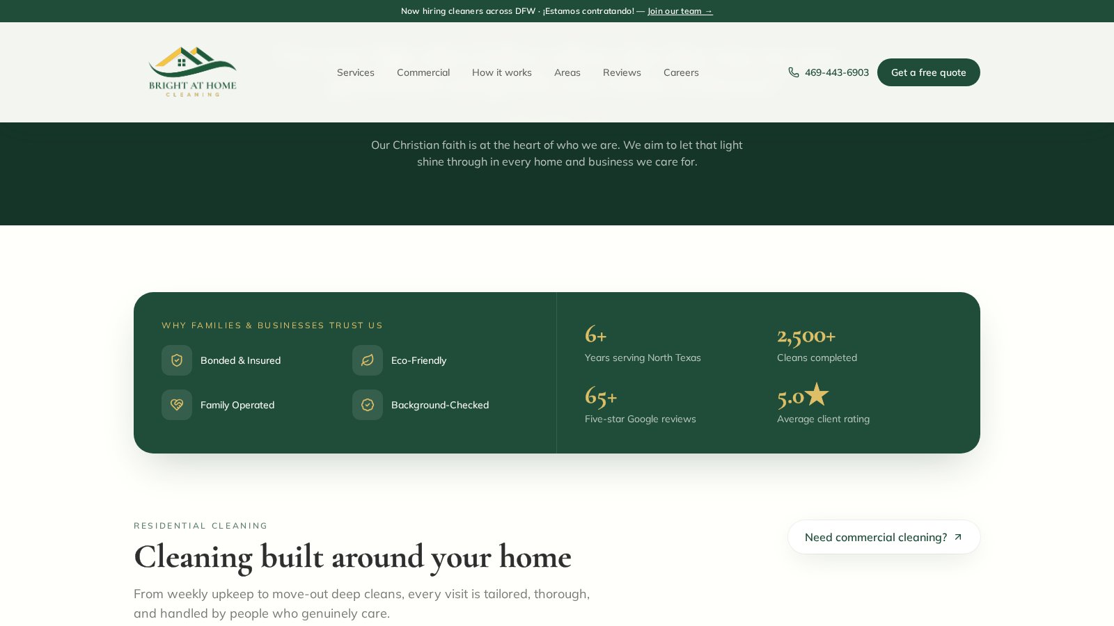 Bright at Home Cleaning — Services section