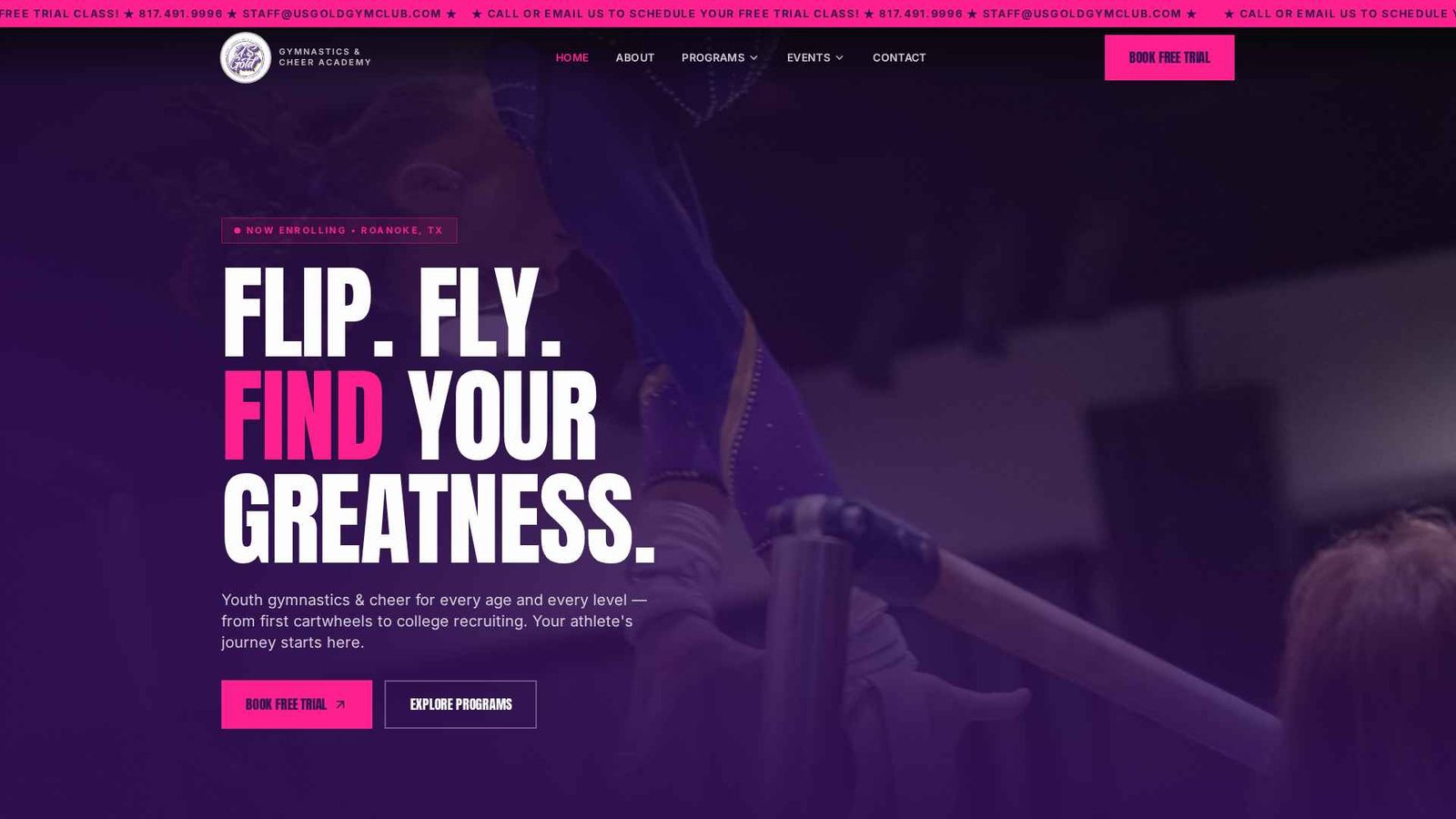 U.S. Gold homepage hero — Flip. Fly. Find your greatness.