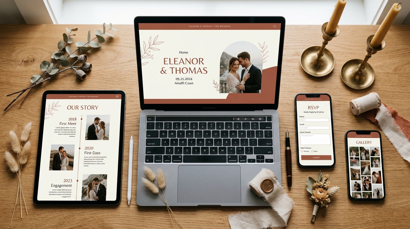 Multi-page wedding site mockup
